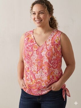 Context Silk Pink Paisley V-Neck With Bottom Tie 18W
